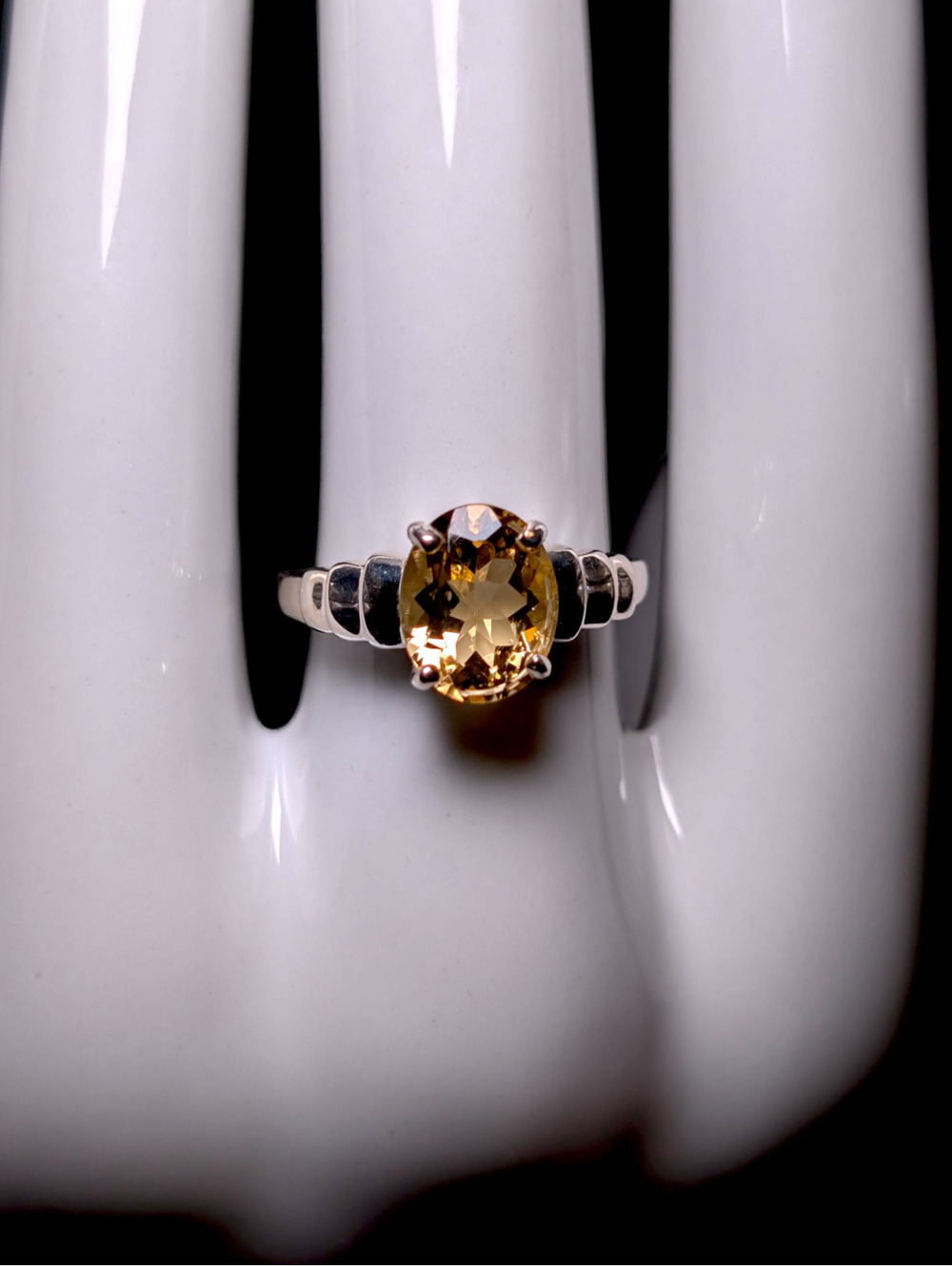 Vintage Art Deco Inspired Oval Cut Genuine Golden Citrine Solitaire Ring